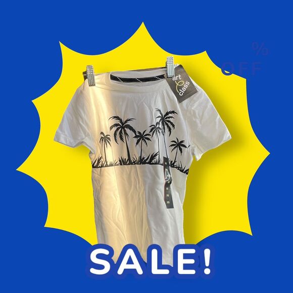NEW Art Class Boy's White Summer Beach Palm Tree Print Graphic T-Shirt Sz XS - Picture 3 of 5